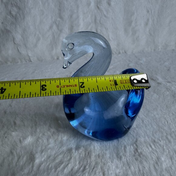 Vintage Art Glass Hand Blown Handcrafted Cobalt Blue & Clear Glass Swan Figurine - Picture 8 of 8